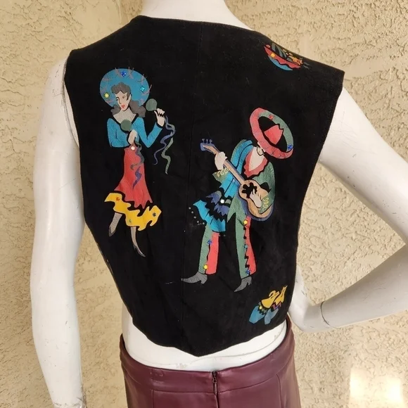 Char 70sLeather Vest Handpainted‎ Southwestern